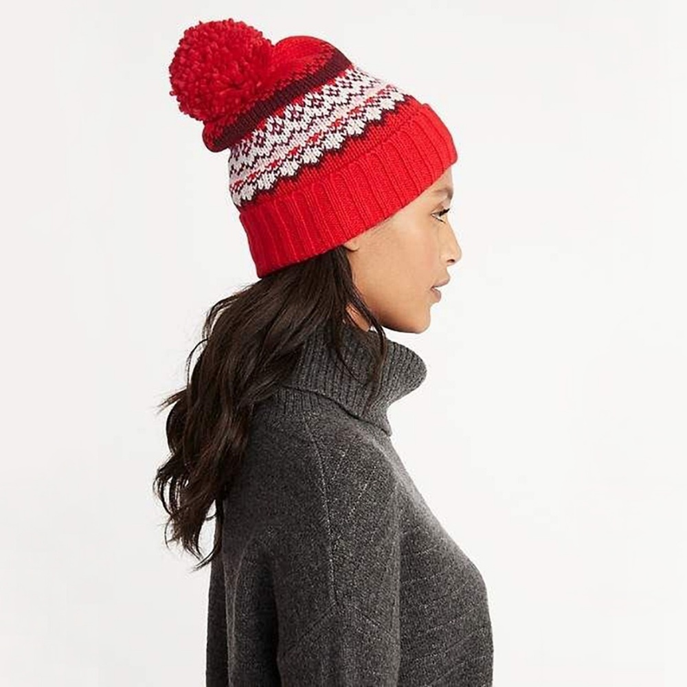 Printed Sweater-Knit Pom-Pom Beanie for Women